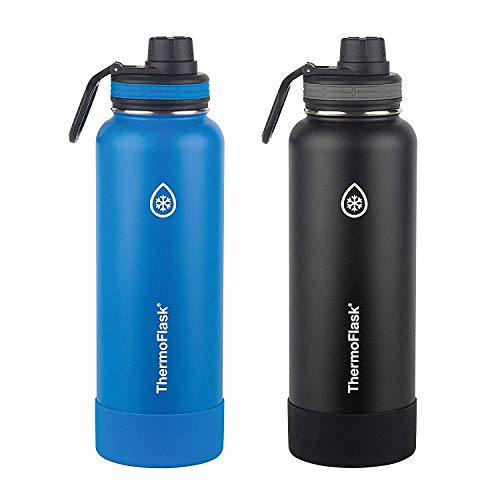 ThermoFlask Stainless Steel 40-Ounce Water Bottle Light BlueBlack, 2-Piece BlueBlack