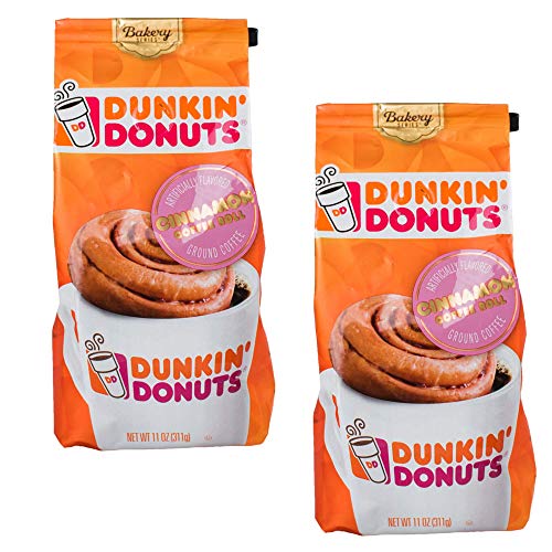 Dunkin' Donuts Bakery Series Cinnamon Coffee Roll Flavoured Ground Coffee - American Imported Roasted Kaffee, 311 Grams (11 Oz.) Per Bag 2-Pack