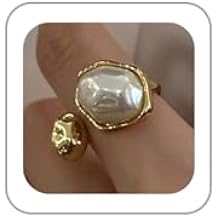 Gold/Silver Pearl Rings for Women Vintage Baroque Pearl Rings Open Adjustable Pearls Ring Irregular Geometric Knuckles Pearls Ring Boho Prom Jewelry Gift for Women