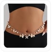 Mermaids Starfish Pearl Waist Chain Belt for Women Mermaids Gold Starfish Shell Belly Waterproof Body Chain Pirate Costume Women
