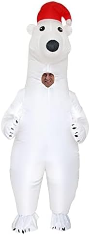 Christmas Polar Bear Costumes for Adults Blow up White Bear Suit Fancy Dress Funny Sea Bear Jumpsuit Christmas Party Cosplay