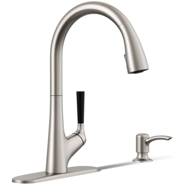 KOHLER K-R562-SD-VS Malleco Pull-Down Kitchen Faucets with Soap Dispenser, Vibrant Stainless Kitchen Sink Faucets, Vibrant Stainless