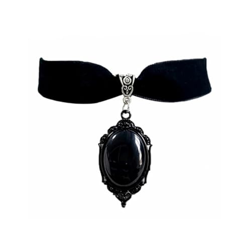 Gothic Victorian Velvet Choker Necklace Vintage Punk Black Blood Red Oval Birthstone Crystal Vampire Wide Lace Choker Necklace for Women Goth Halloween Christmas Cosplay Party Costume Jewelry Gifts