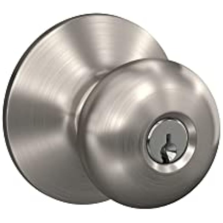 Schlage F51A PLY 619 Plymouth Door Knob, Keyed Entry Lock, Satin Nickel