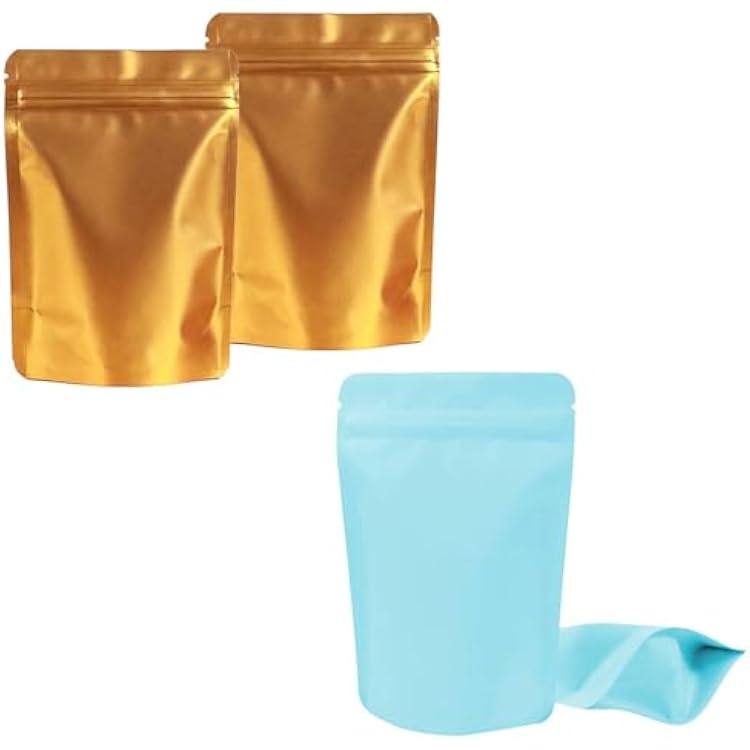 100 Mylar Bags - 4x6 Inches, Resealable Foil Pouch Bags - Gold  100 Mylar Bags - 4x6 Inches, Resealable Foil Pouch Bags - Blue