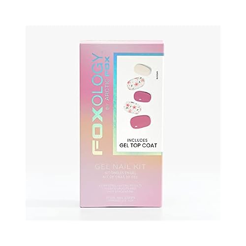 Foxology Semi Cured Gel Nail Strips Kit, Vegan & Cruelty Free, Salon Quality, Easy DIY Nail Art, Long Lasting, Includes 30 Strips, Gel Top Coat, Prep Pad, Cuticle Stick, Blooms Design