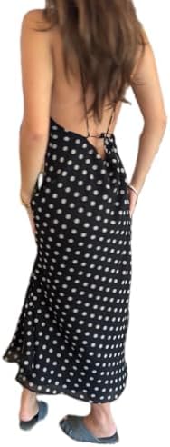 SOOKABEILA Women Polka Dot Summer Sundress Y2k V Neck Tie Back Spaghetti Strap Maxi Dress 2025 Slim Fit A Line Beachwear