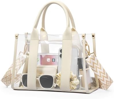 BS-VOG Clear Tote Bags for Women, Clear Bag for Stadium Events with Adjustable Straps, Handbag Purse for Sports Concert Work
