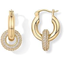 PAVOI 14K Gold Plated Convertible Chunky Hoop and Huggie Earrings - Cubic Zirconia CZ Drop Dangle Earrings for Women