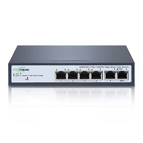 FASTCABLING PoE Passthrough Switch 4 Port, VLAN, QoS, Expand Network Port with Existed Cat5eCat6 Cable, Managed 60W PoE Powered Switch, IEEE802.3atbt