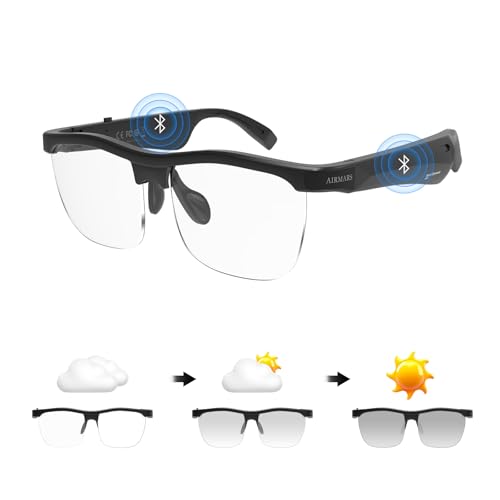 AIRMARS Smart Glasses for Men and Women, Built-in Mic & Speakers, Voice Control, Blue Light Filtering, Photochromic Lenses, UV Protection Audio Sunglasses Photochromic