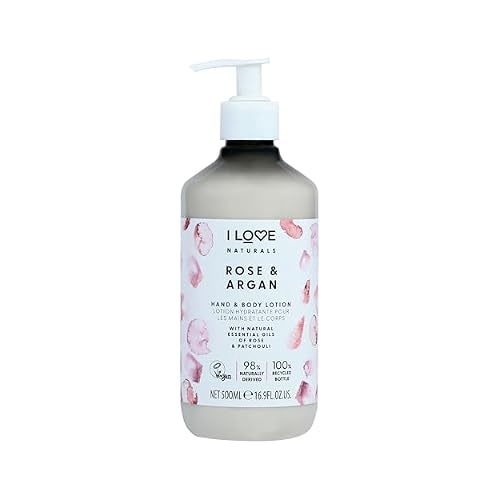 I LOVE Naturals Rose and Argan Hand and Body Lotion - Moisturizing Lotion for Dry Skin - Coconut Oil and Shea Butter Lotion - 16.9 oz
