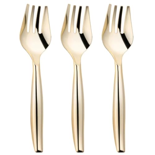 Kaya Elegant Gold Plastic Disposable Serving Forks Pack of 5 Premium Quality, Reusable & Heavy-Duty Cutlery for Parties & Events