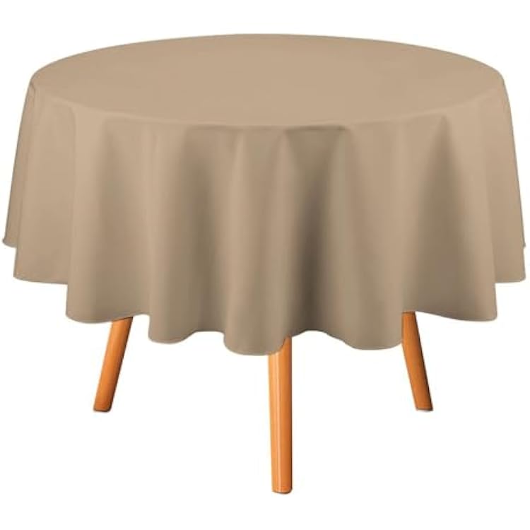 Round Tablecloth, Solid Plain Beige Table Cloth Washable Table Cover for Dinning Party, 60 X 60