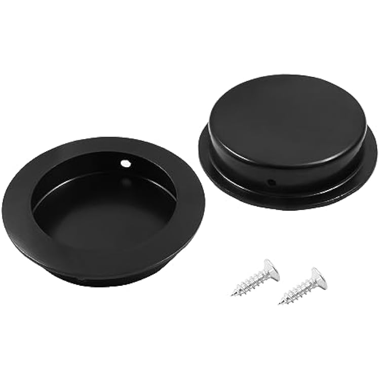 2 Pcs Round Recessed Flush Pocket Door Pull, 304 Stainless Steel Sliding Door Handles for Kitchen Bedroom, Black, 70mm Outer Diameter