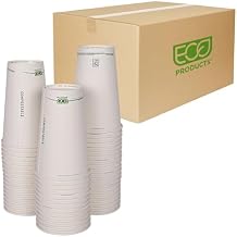 ECO PRODUCTS Compostable Disposable GreenStripe 16oz Coffee Cups, Case of 1000, White Single Wall Hot Paper Cup, Plant Based PLA Lining, Biodegradable