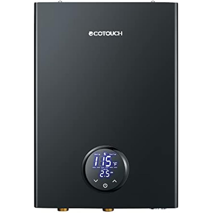 Electric Tankless Water Heater, ECOTOUCH 18kW on Demand Instant Water Heaters 240V, ETL Certificated Self-Modulation Point of Use Hot Water Heater Whole House ECO180B Black
