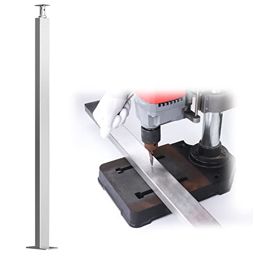 Muzata Intermediate Post Undrilled 36x1x2Post Body 33 Adjustable Top Cable Railing Post Top Mount Brushed Rectangular Stainless Steel Middle Post Wood Concrete Level Deck, PS11 LN4S