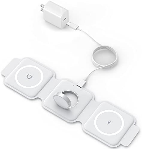 Wireless Charger iPhone 3 in 1,6FTApple MFi Certified Foldable 3 in 1 Wireless Charging Station with 20W USB C Wall Charger Block for iPhone 14131211XApple WatchAirPods Pro