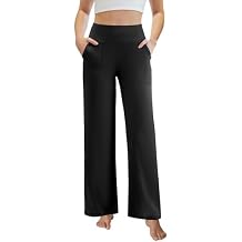Womens Yoga Pants Wide Leg Work Dress Pants with Pockets Casual Lounge Trousers Elastic Waist Sweatpants