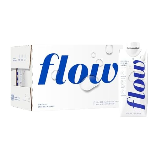 Flow Alkaline Spring Water, Organic Plain, pH 8.1, 16.9 oz Pack of 12 Electrolytes & Essential Minerals, Eco-Friendly Packaging