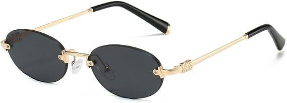 Bouryo Retro Small Oval Sunglasses for Women, Trendy Metal Gold Rimless Sun Glasses,Fashion Narrow Y2k sunglasses