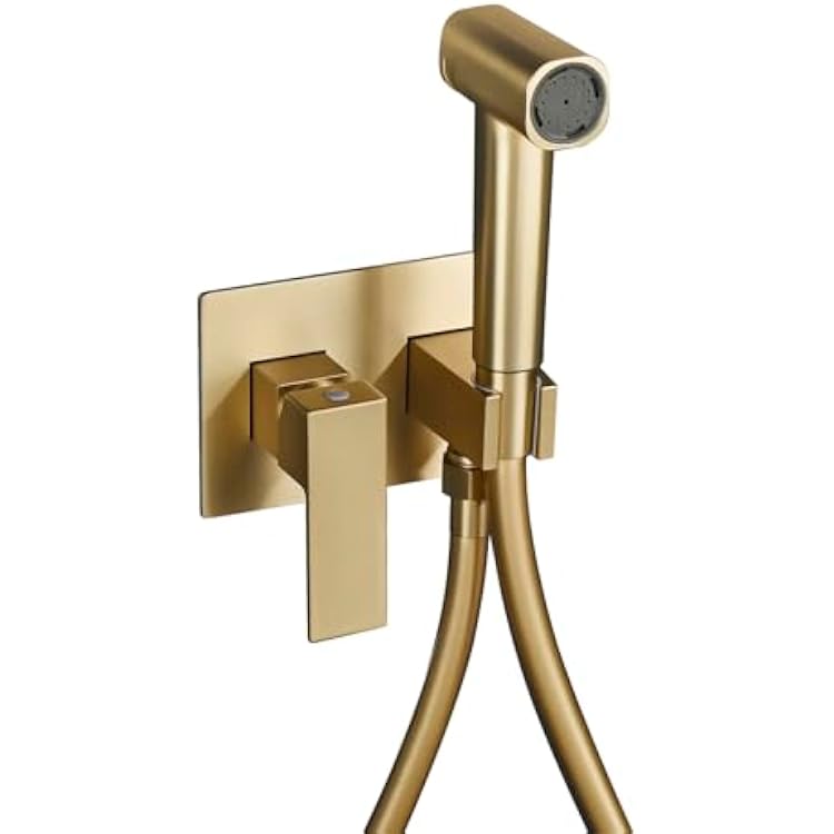 Toilet Concealed Hot and Cold Bidet Spray Set Handheld Bidet Sprayer for Toilet Brass Handheld Bidets Sprayer for Toilets Warm Water, Brushed Gold