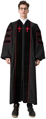 IvyRobes Doctor of Divinity Clergy Robe for Pulpit with Bell Sleeves Black