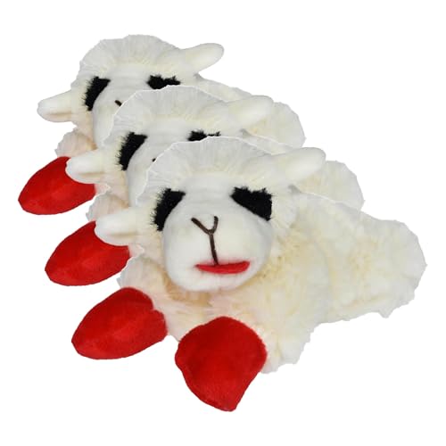 Multipet Lamb Chop Dog Plush Toy - Squeaky Toy for All Dogs - Extra Soft Plush - Stuffed Animal Dog-Toy for Cuddling & Playing - Cute Pet-Toy 6,Cream,Pack of 3