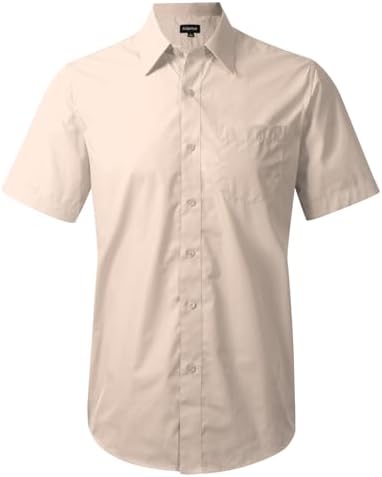 Allsense Mens Dress Shirt Regular-Fit Short Sleeve Stretch Wrinkle-Resistant