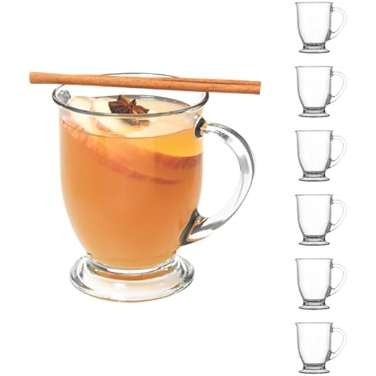 Anchor Hocking Cafe Glass Coffee Mugs, 16 oz, Set of 6
