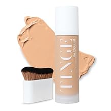 Tinge Body Makeup & Brush Bundle, 48-Hour Medium Coverage Tint with Hyaluronic Acid, Semi-Matte, Water & Transfer Resistant, Vegan, Kabuki Brush for Streak-Free Blending, Medium Cool, 3.38 Fl Oz