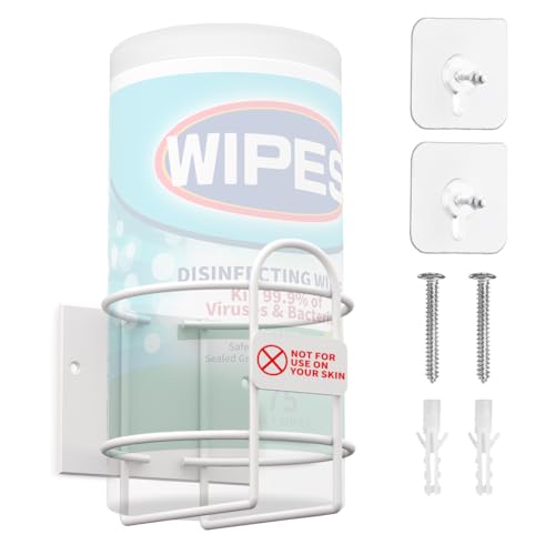 Wipes Holder, Wall Bracket for Cleaning Wipes - Two Ways of Installation: Wall-Mount & Adhesive Stickers - Ideal for Kitchen Bathroom Household Office Classroom Gym - No Wipes Included