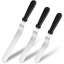 Icing Spatula Set of 3, Angled Cake Spatulas with 6, 8 & 10 Inch Stainless Steel Blades, Professional Frosting Spatulas with Ergonomic Handle for Cake Decorating, Baking & Pastry