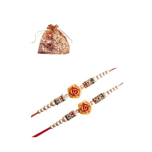 Rakhi for Brother Sister celebration.Multicolor Stones Raksha Bandhan Rakhi Gift, Wrist bands for loving Brother, Sister, Father & family. Beautiful Rose designer Rakhi Set of 2