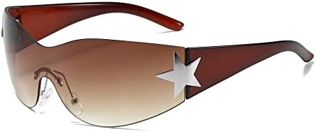 Y2K Sunglasses for Women Men, 2000s Fashion Shield Wrap Around Y2K Glasses Rimless Oversized One Piece Lenses