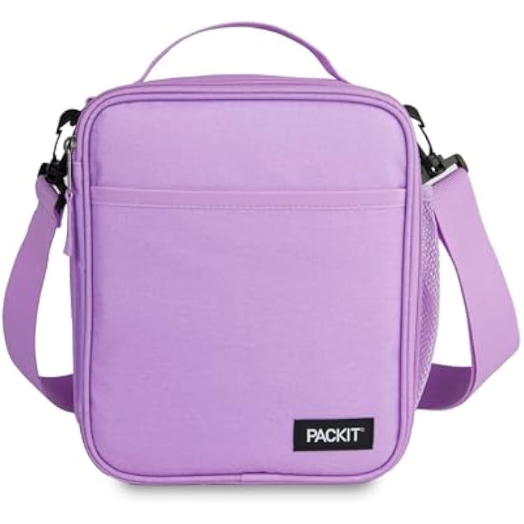 PackIt Freezable Crossbody Lunch Box, Lavender, Built with EcoFreeze Technology, Fully Freezable, Collapsible, Reusable, With Top Handle, Front Slip Pocket. Effortlessly Carry, Fresh Every Time