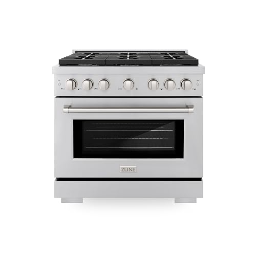 ZLINE 36 in. 5.2 cu. ft. Paramount Dual Fuel Range with Gas Cooktop and Electric Convection Oven in Stainless Steel with 6 Brass Burners SDR-BR-36