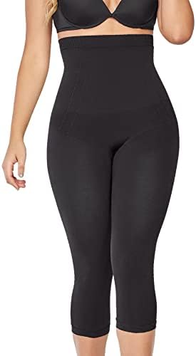 CURVEEZ High Waist Compression Pants - Anti Cellulite Shapewear Tummy Control Capri Leggings - Fajas Colombianas Plus and Regular Sizes No Open Crotch, 3X-Large, Black