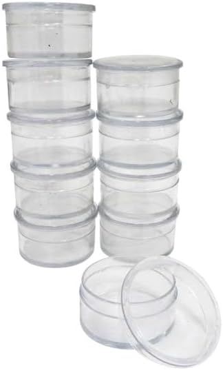 ToolUSA (2 Pack) 8 Piece Round Clear Plastic Gem Jars | 1.25" x 0.5" (3.2 cm x 1.3 cm) | Stackable Design | Multipurpose Storage