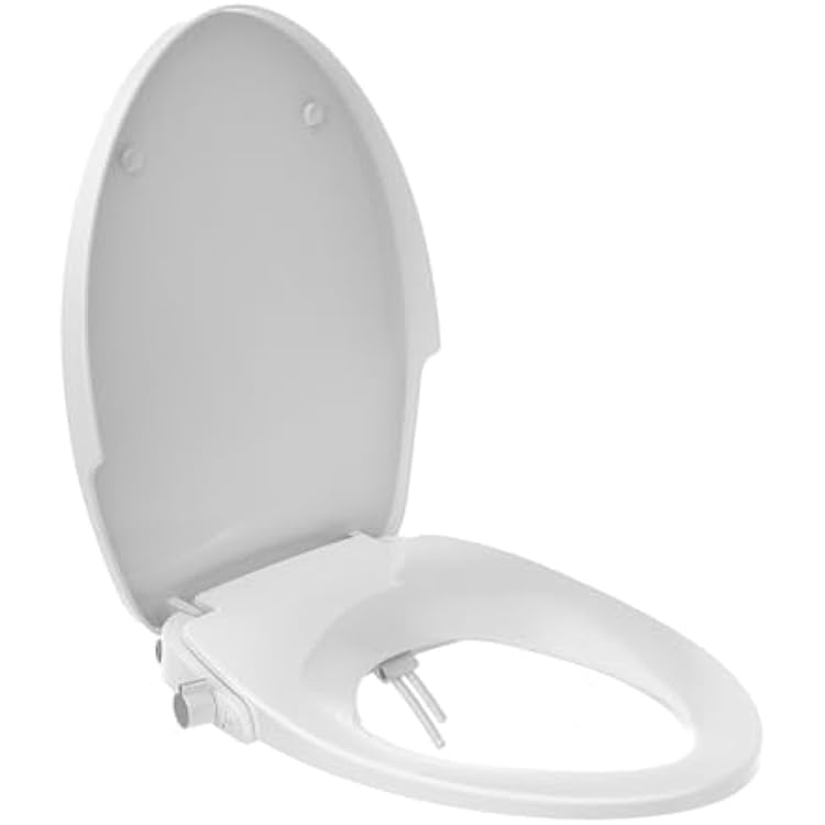 Non-Electric Bidet Toilet Seat - Fits Existing Elongated Toilets, White, Dual Nozzle System, Slow-Close, Self-Cleaning Nozzles, Easy Installation