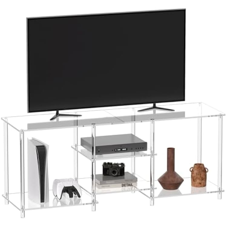 Eglaf Acrylic 55 Inch TV Stand - 3-Tier Entertainment Center - Clear TV Console Table with Open Storage Shelves, for Living Room, Bedroom - 55.1 L x 15.7 W x 22.4 H, TVs up to 60 Inch