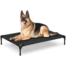 Elevated Dog Bed for Outdoor, Large Raised Dog Cot with Washable Mesh, Cooling Pet Cot Chew Proof for Outside Camping, 42"x30" Black