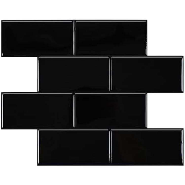 Black Peel and Stick Backsplash Subway Tile, Self Adhesive Peel and Stick Wall Tiles Kitchen Backsplash Stick on Tile 10x 10, 10 Sheets