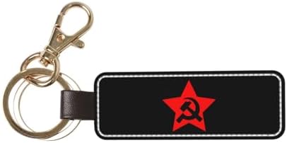 Hammer and Sickle Genuine Leather Keychain for Men Women Premium Key Ring Holder with Custom Engraving Option Ideal Gift for Birthday Anniversary Christmas