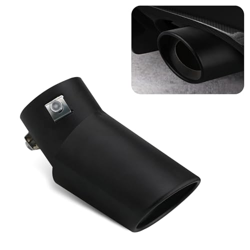 1 PC Car Exhaust Pipe Muffler, 5.51 x 2.59 Curved Stainless Steel Screw Connection Polished Tailpipe, Noise Protection Retrofit Replacement Parts, Suitable for Most Car Models Black