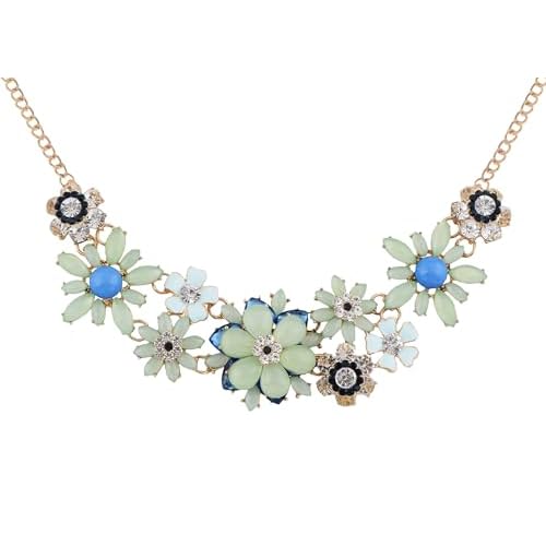 Alilang Womens Golden Tone Faux Pearl Floral Pink Multicolor Enamel Flower Bib Statement Necklace