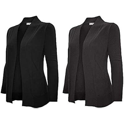 Cielo Womens Solid Basic Open Front Pockets Knit Sweater Cardigan X-Large, BlackCharcoal