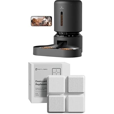 Bundle of PETLIBRO Automatic Cat Feeder with Camera for 2 Cats Dual Tray, Black and 6 Packs Pet Food Desiccant Bag