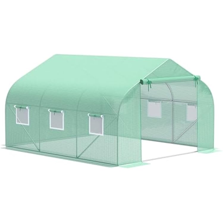 Walk-in Greenhouse for Outdoors, Tunnel Green House with Roll-up Windows, Zippered Door, PE Cover, Heavy Duty Steel Frame, 12 x 10 x 7